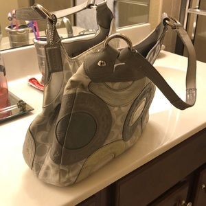 Grey and white coach bag